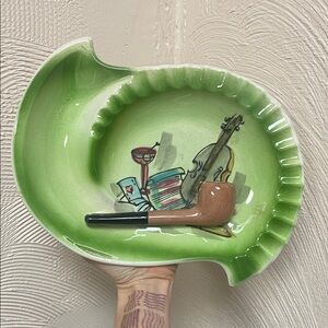 Vintage Green Ceramic Art piece with 3D Design